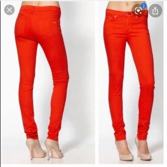 Rag & Bone Women's Skinny Jean Leggings Size 26 Fire Engine Red Stretch Pockets - Picture 2 of 5
